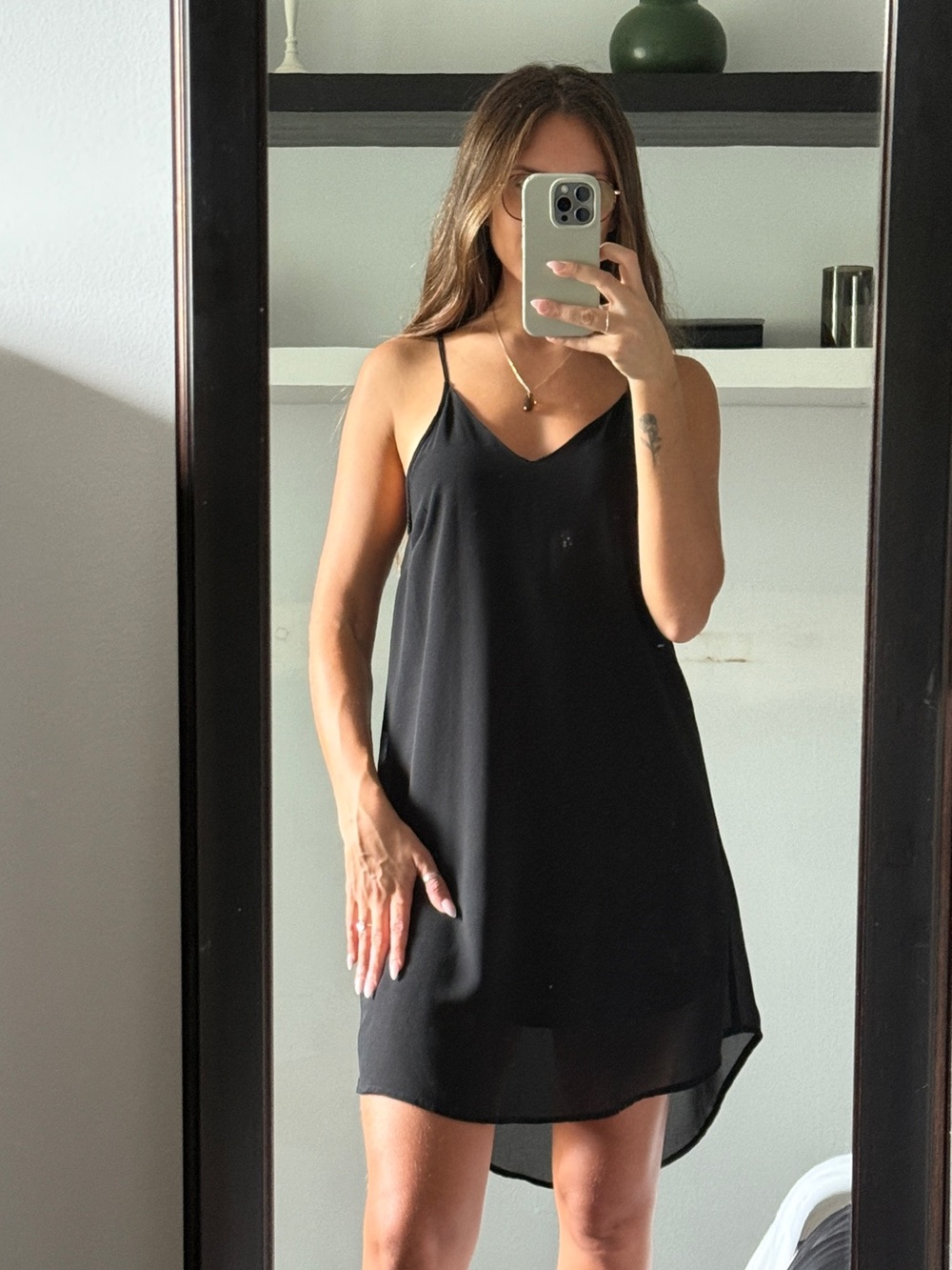 Black Slip Dress with Spaghetti Straps